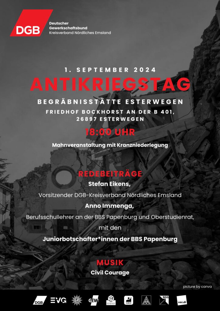 Plakat Antikriegstag 1.09.2024, DGB