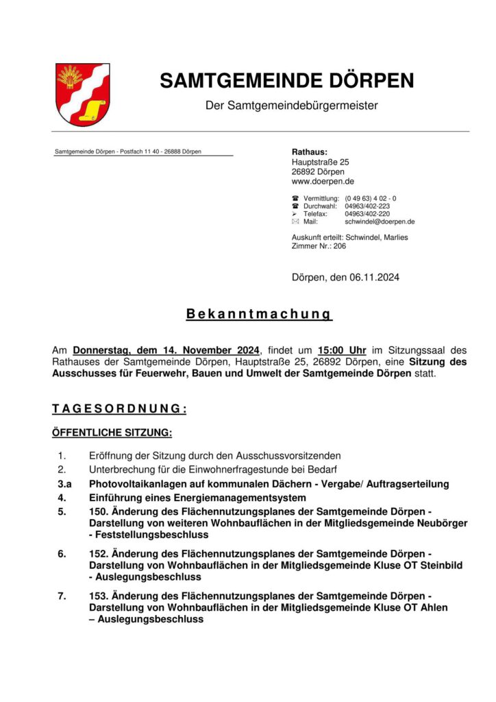 Einladung zur Bauausschusssitzung