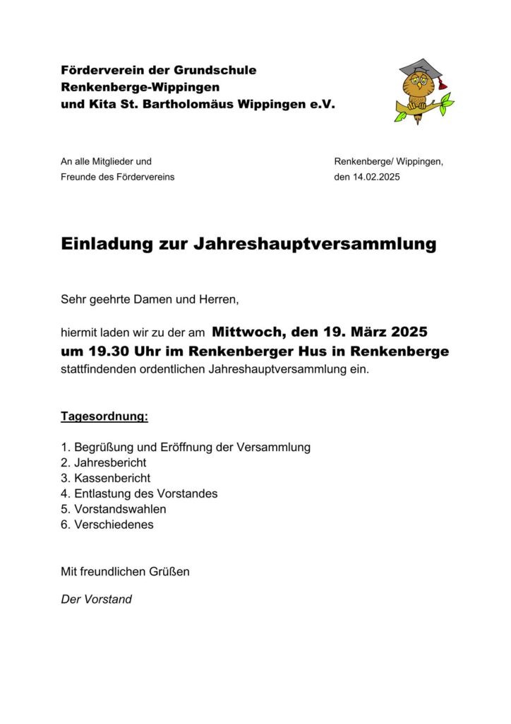 Einladung JHV Förderverein